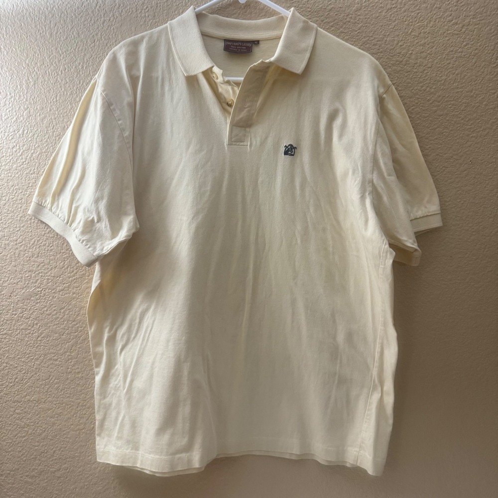 Vintage Chaps Ralph Lauren Mens XL Polo Shirt Cream Cotton Crest 1990's